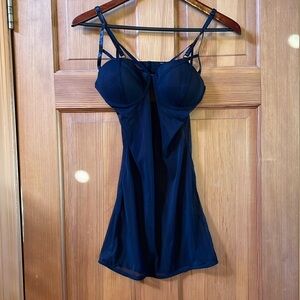 Black Strappy Bustier Mesh Slip Nightie